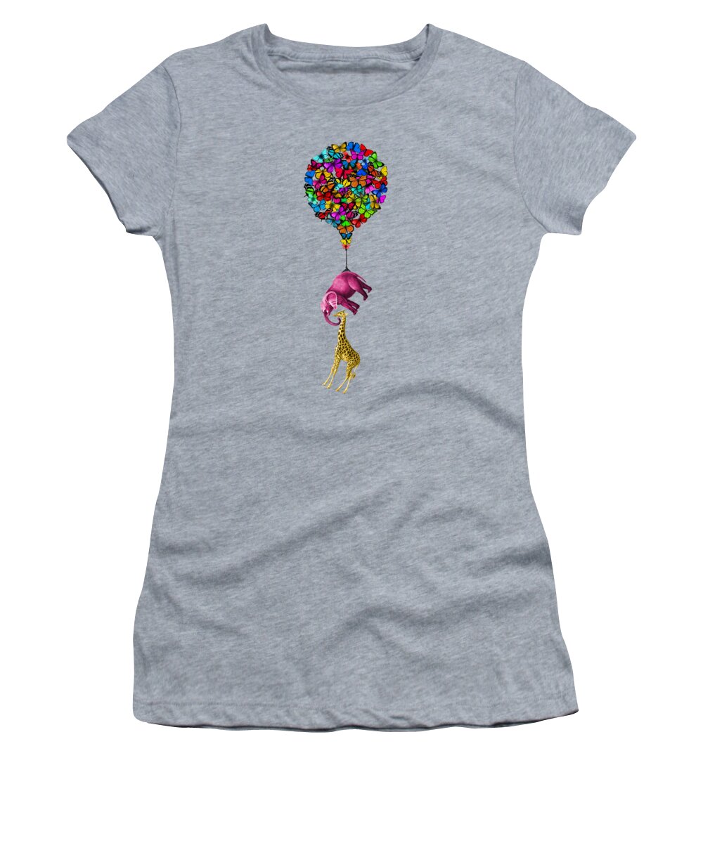 Elephant Women's T-Shirt featuring the digital art Fantasy Safari Animals Balloon by Madame Memento