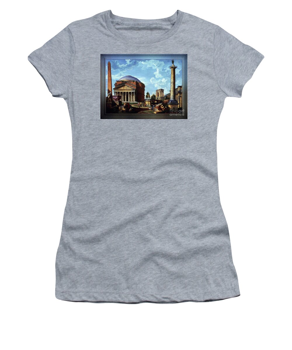 Architectural Fantasy Women's T-Shirt featuring the painting Fantasy View with the Pantheon and other Monuments of Old Rome by Rolando Burbon