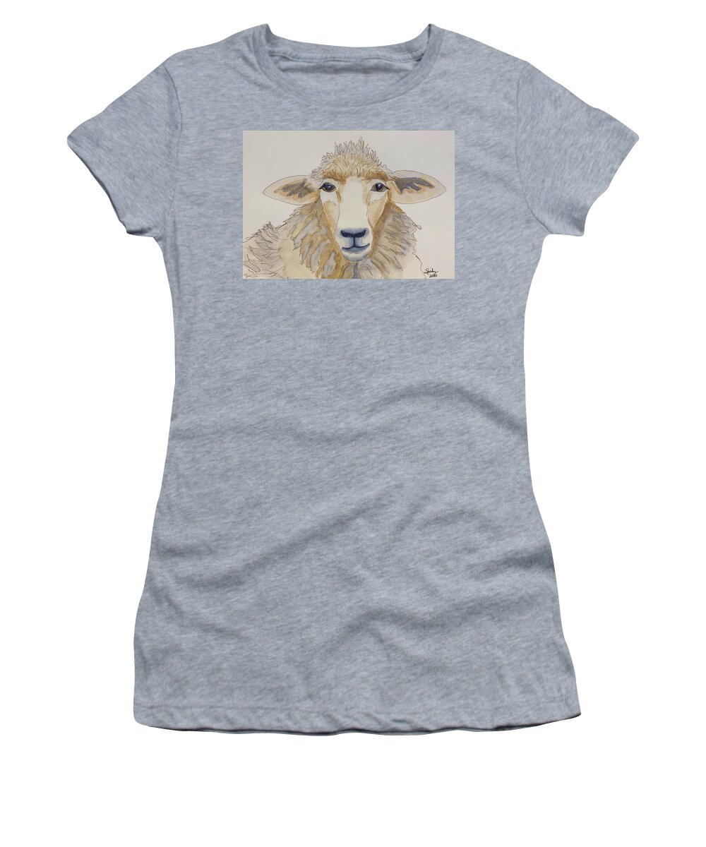 Sheep Women's T-Shirt featuring the painting Farm Sheep by Shirley Dutchkowski