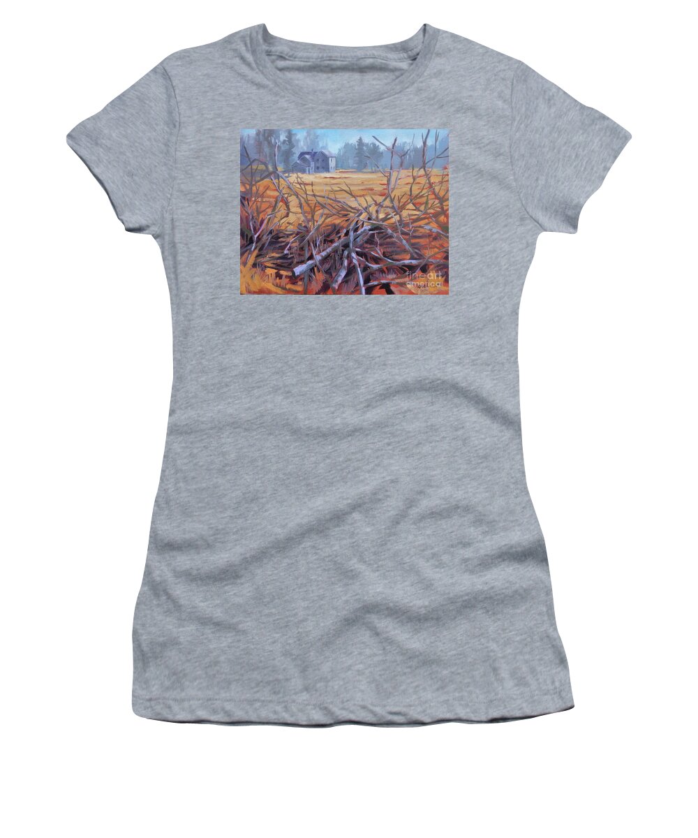 Winter Women's T-Shirt featuring the painting Farmhouse Hedgerow by K M Pawelec