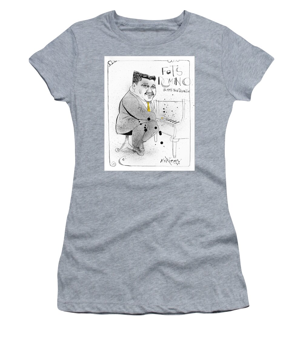  Women's T-Shirt featuring the drawing Fats Domino by Phil Mckenney
