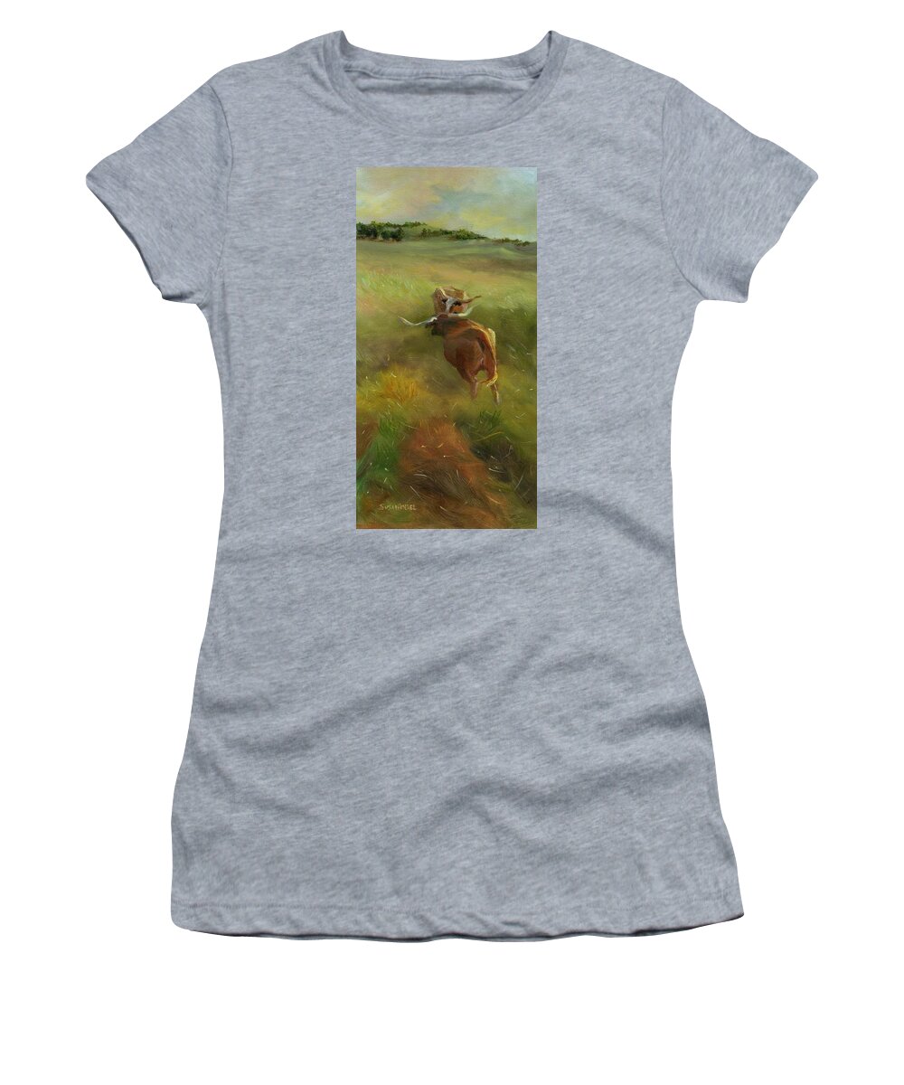 Farm Women's T-Shirt featuring the painting Feed Time Right Side by Susan Hensel