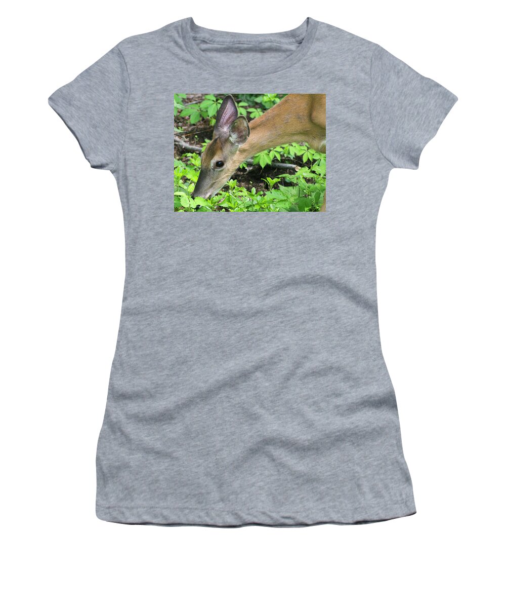 Deer Women's T-Shirt featuring the photograph Feeding deer by Geoff Jewett