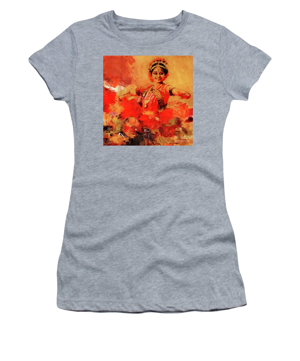 Indian Kathak Dance Women's T-Shirt featuring the painting Female kathak dance776y by Gull G
