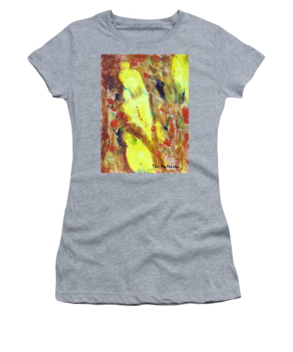 Abstract Acrylic Figures Women's T-Shirt featuring the painting Figures Rising by Thomas Santosusso