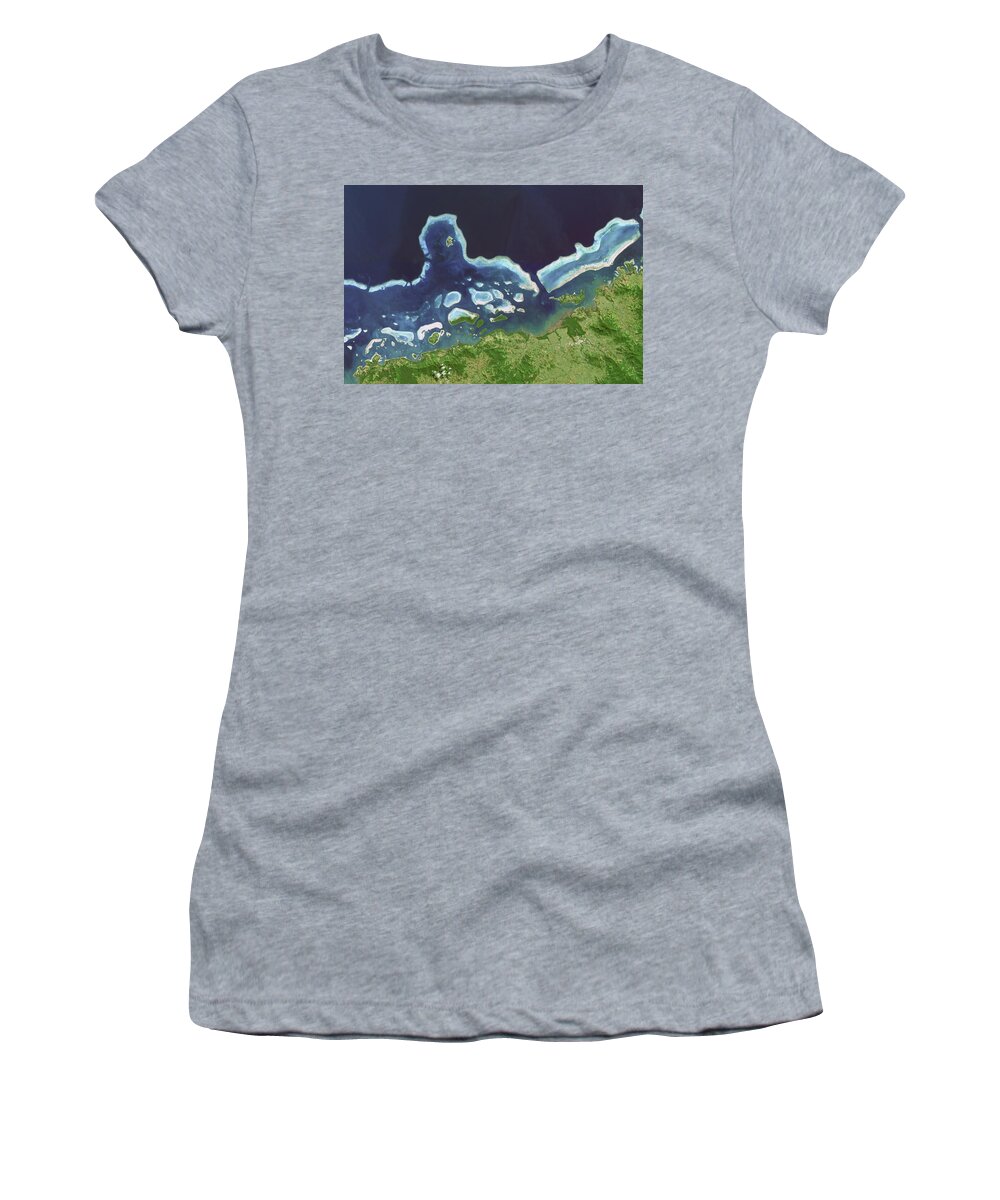 Satellite Image Women's T-Shirt featuring the digital art Fiji islands coral reef by Christian Pauschert