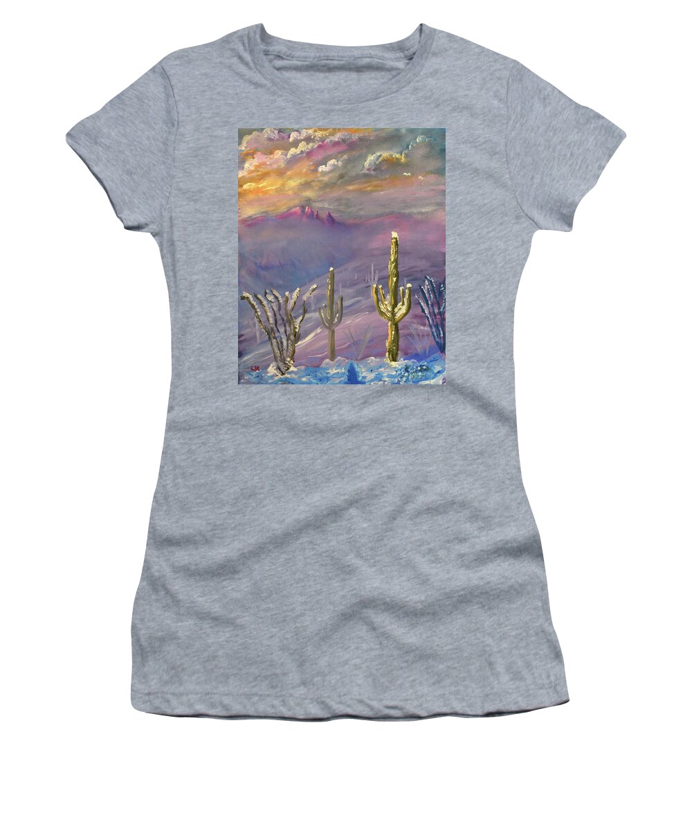 Finger Rock Women's T-Shirt featuring the painting Finger Rock Winter Sunset by Chance Kafka
