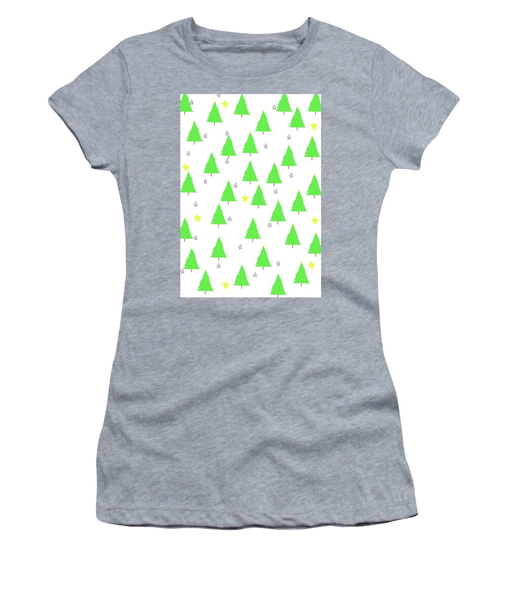 Trees Women's T-Shirt featuring the digital art Fir Trees And Stars by Ashley Rice