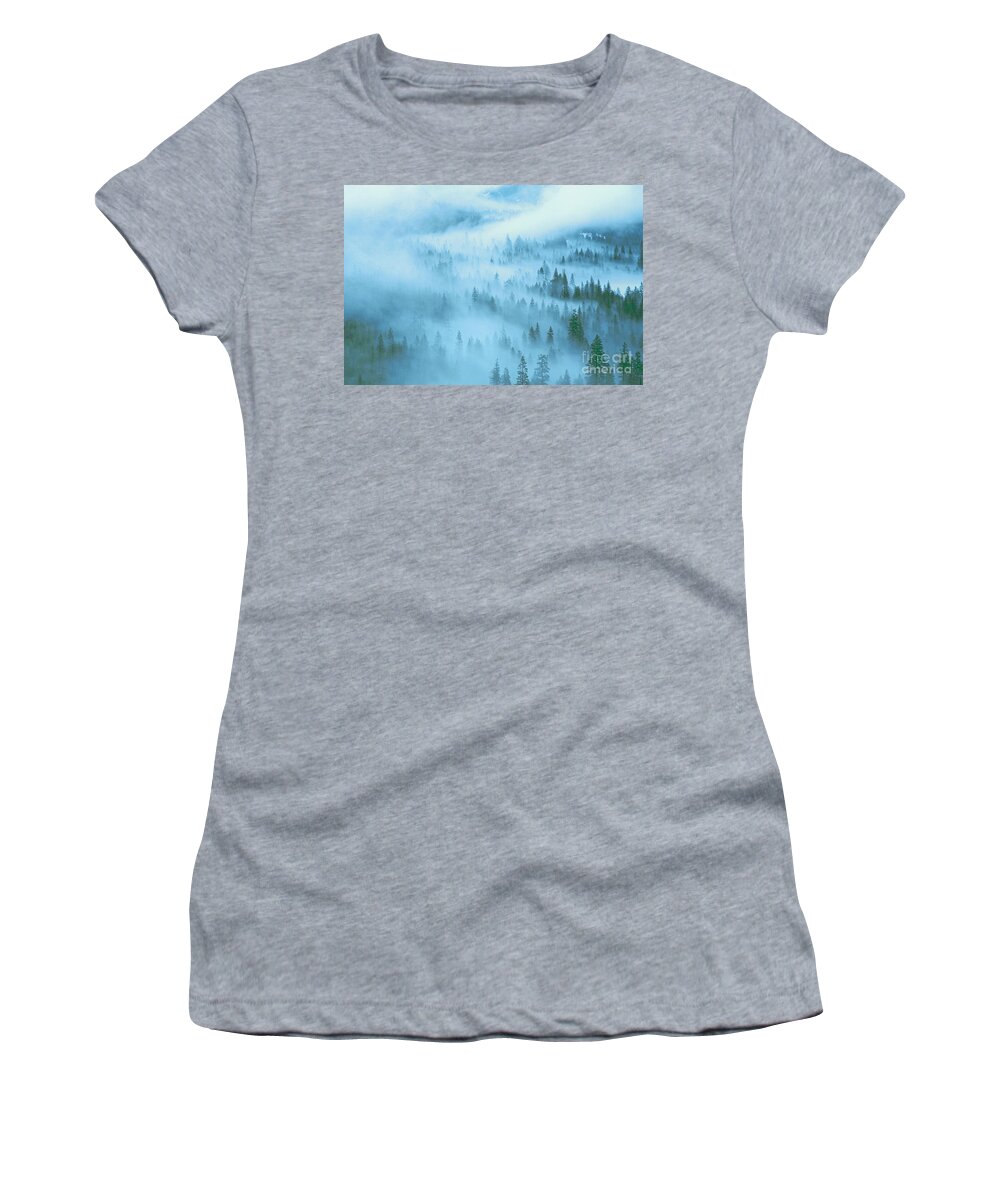 Dave Welling Women's T-Shirt featuring the photograph Fir Trees Fog Yosemite National Park by Dave Welling