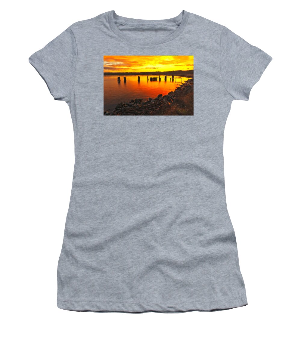 Friday Harbor Washington Women's T-Shirt featuring the photograph Fire in the Water by Thomas Ashcraft