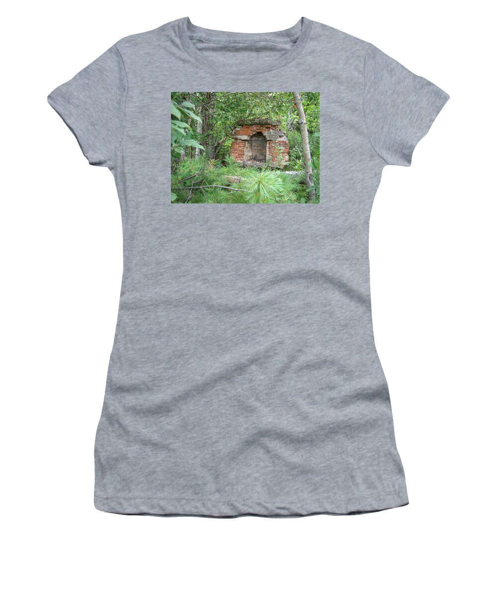 Ruins Women's T-Shirt featuring the photograph Fireplace in the Woods Eagle River Michigan by Mary Lee Dereske