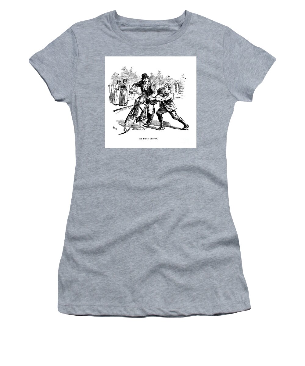 First Women's T-Shirt featuring the photograph First cycling lesson a1 by Historic illustrations