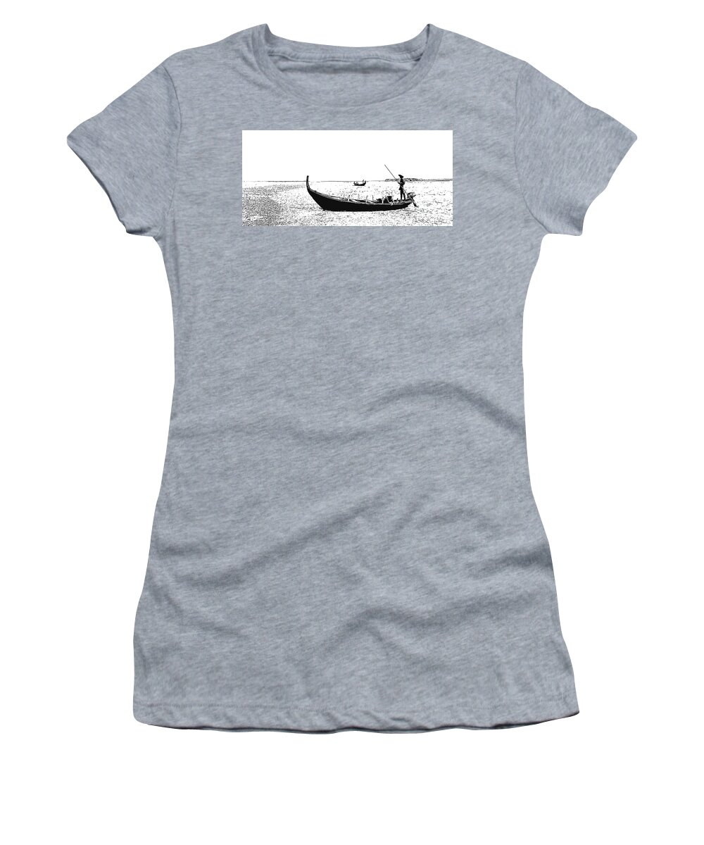 Fisherman at Lakshadweep converted to monochrome line drawing Women's  T-Shirt by Milind Ketkar - Fine Art America