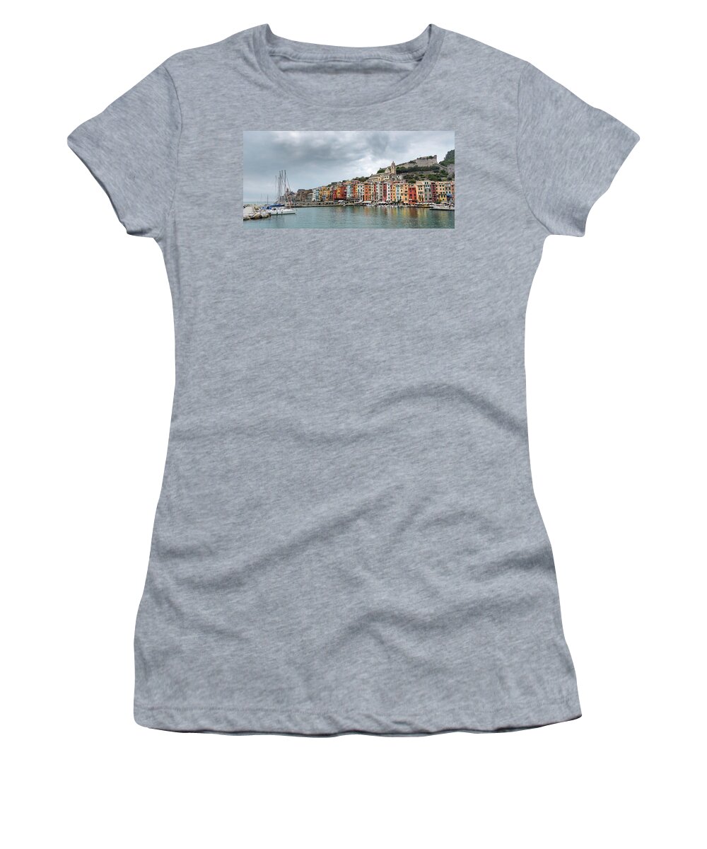 Portovenere Women's T-Shirt featuring the photograph Fisherman town of Portovenere, Cinque Terre Liguria, Italy by Michalakis Ppalis
