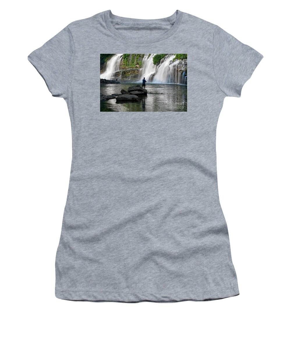 Rock Island State Park. Twin Falls Women's T-Shirt featuring the photograph Fishing At Twin Falls 2 by Phil Perkins