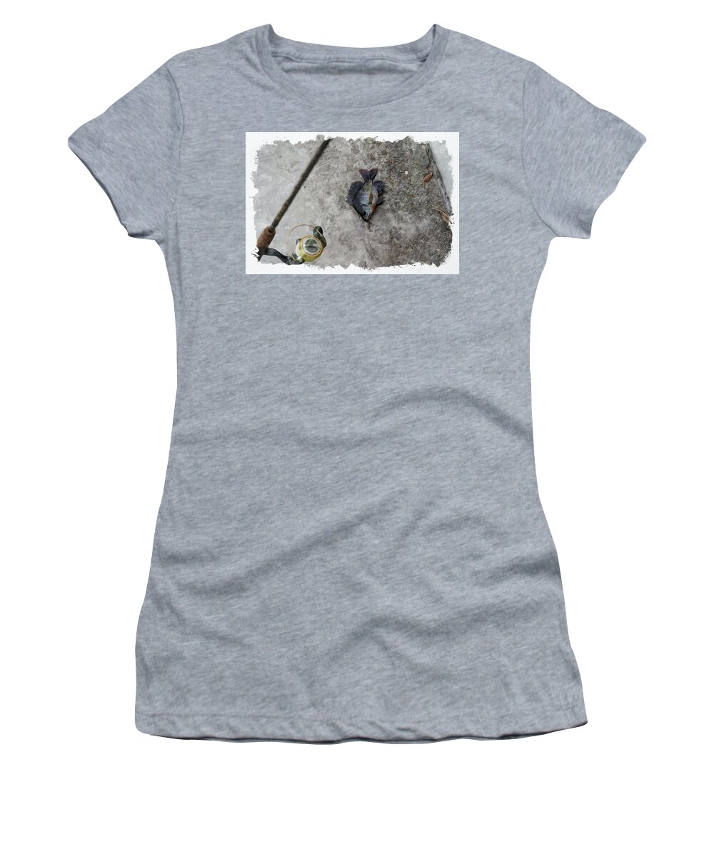 Grey Women's T-Shirt featuring the digital art Fishing by Chauncy Holmes