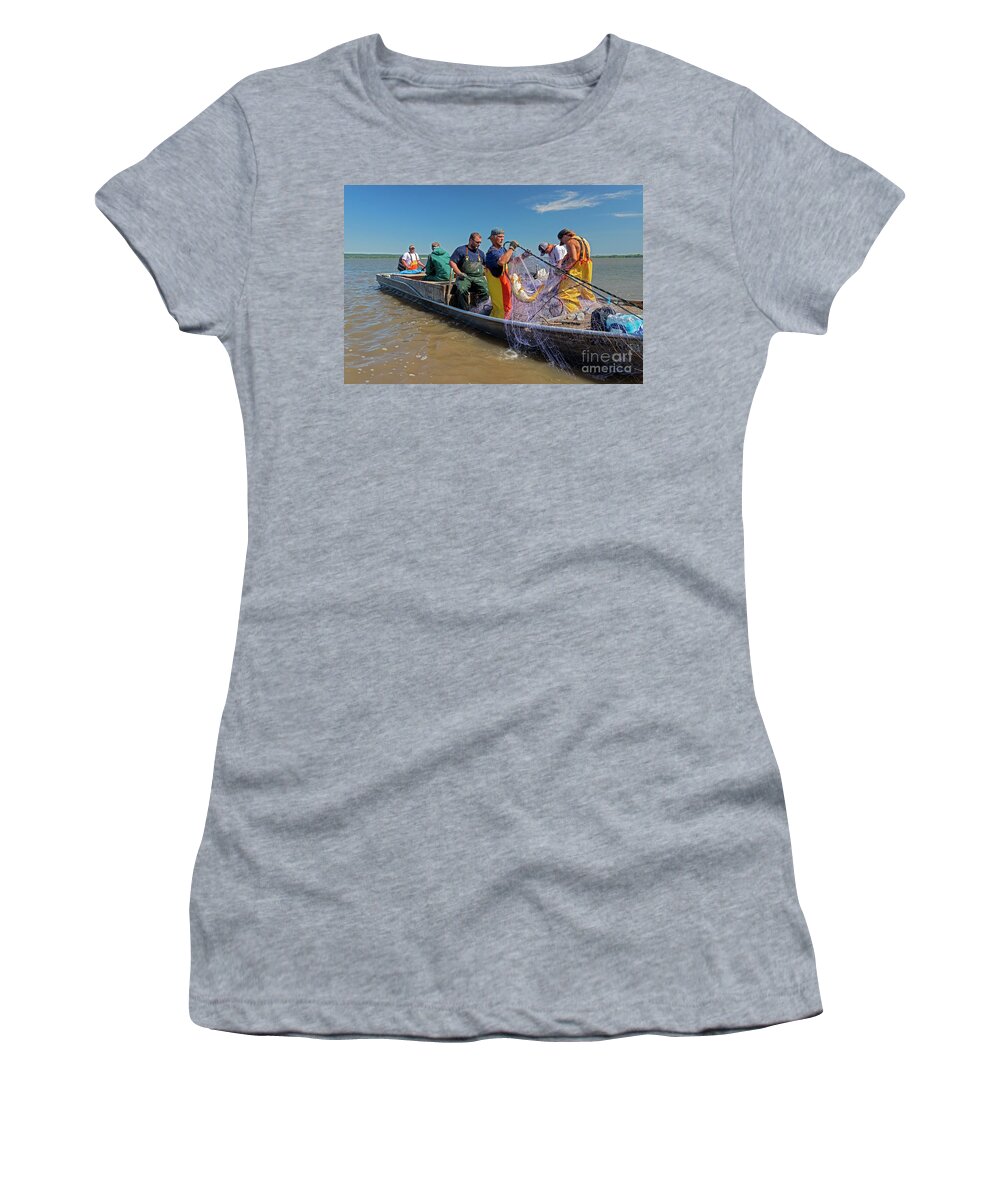 Asian Carp Women's T-Shirt featuring the photograph Fishing for Invasive Asian Carp by Jim West