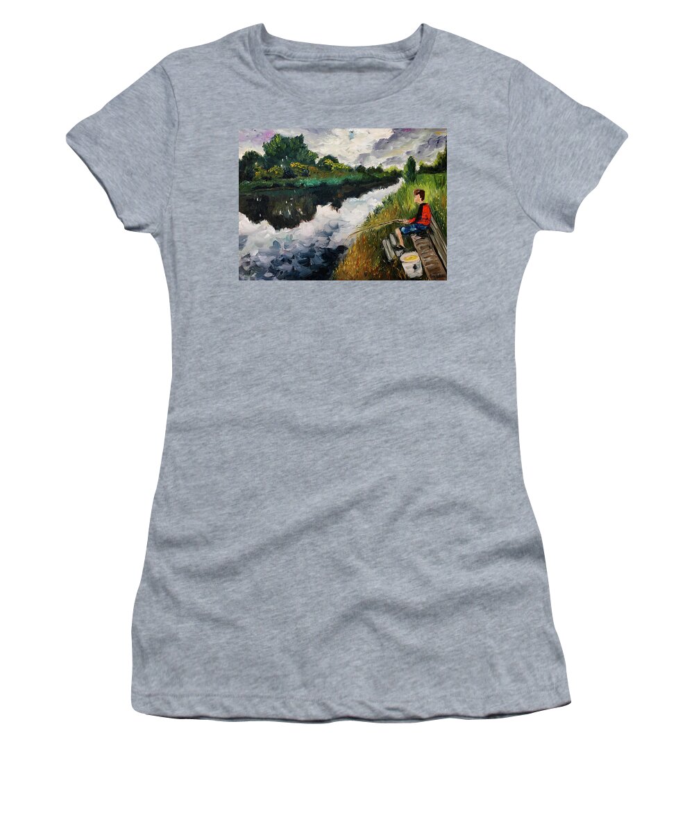 Fishing Women's T-Shirt featuring the painting Fishing in Groningen by Roxy Rich