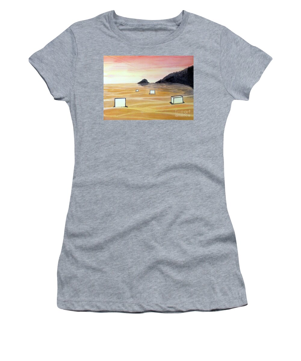 Lanterns Women's T-Shirt featuring the painting Floating Lanterns by Rohvannyn Shaw