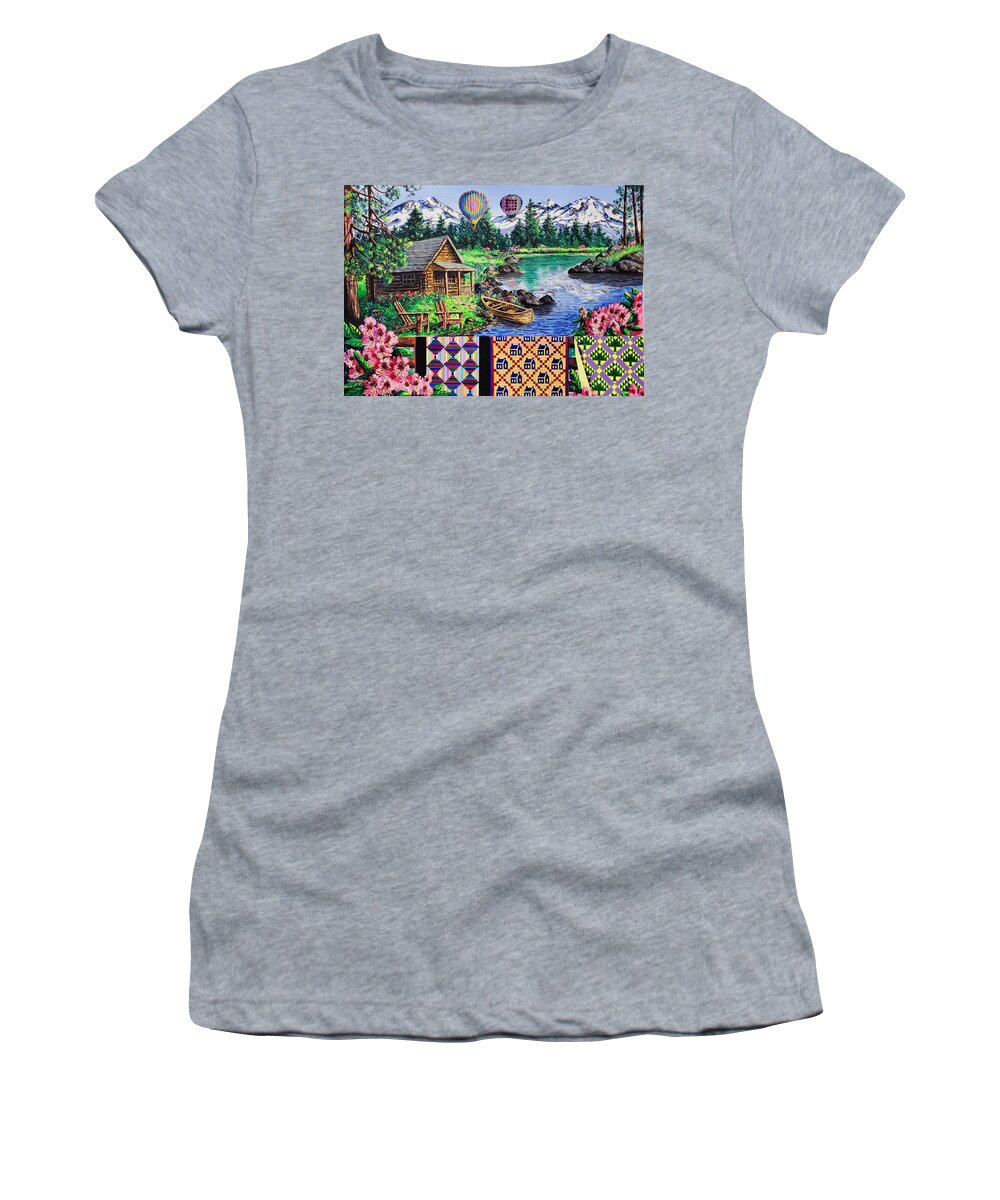 Quilts Women's T-Shirt featuring the painting Floating Over Sisters by Diane Phalen