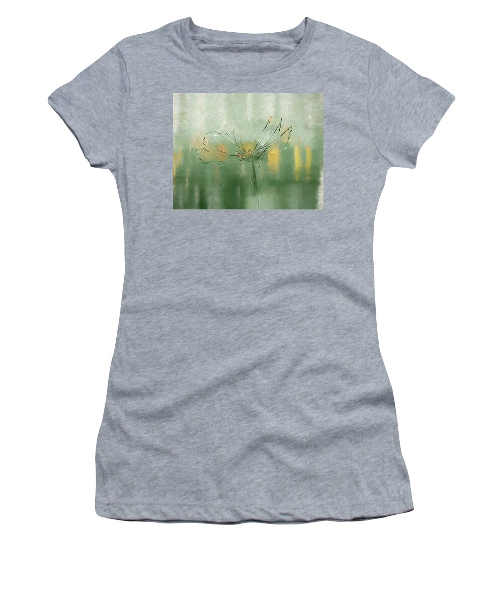 Flower Women's T-Shirt featuring the digital art Flower Sketch with Green Abstract Dance WM by Alison Frank