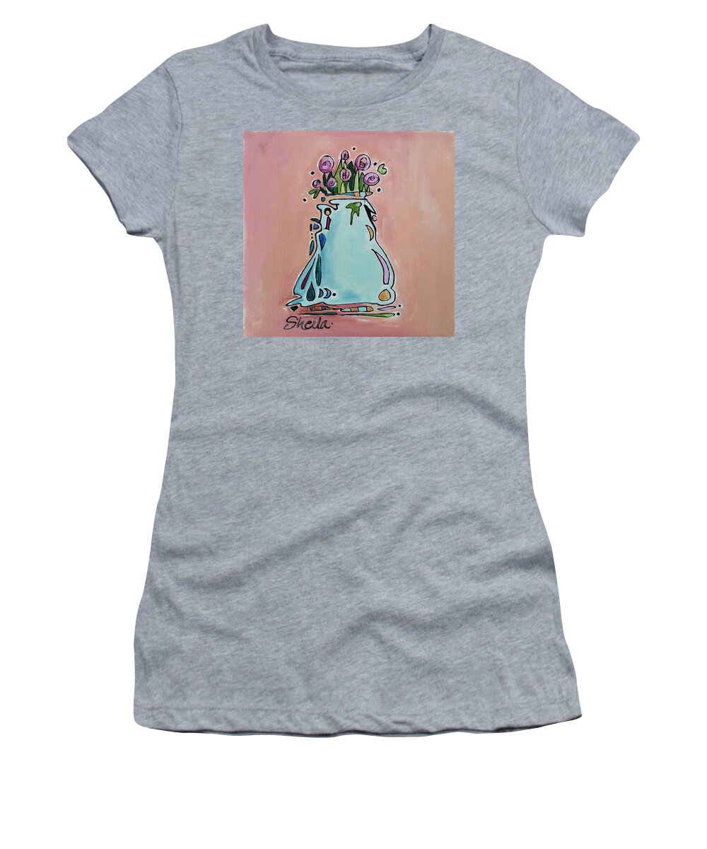 Still Life Women's T-Shirt featuring the painting Flowers Blue Vase by Sheila Romard