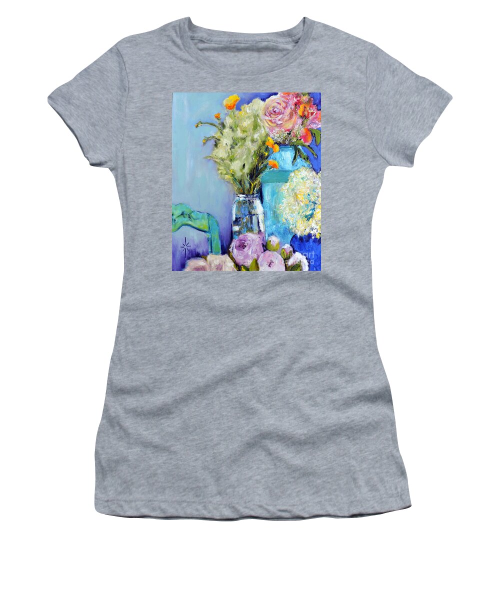 Bouquets Women's T-Shirt featuring the painting Flowers in Blue by Jodie Marie Anne Richardson Traugott     aka jm-ART