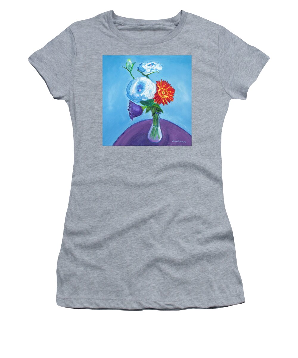 Still Life Women's T-Shirt featuring the painting Flowers on a Table by Santana Star