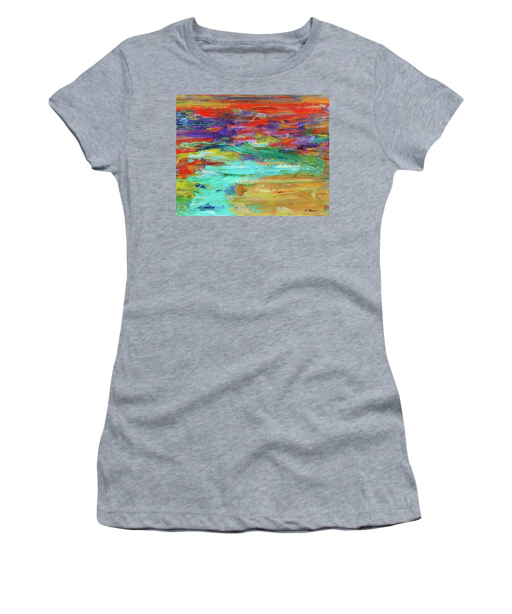 Mountain Stream Women's T-Shirt featuring the painting Flowing Stream by Teresa Moerer