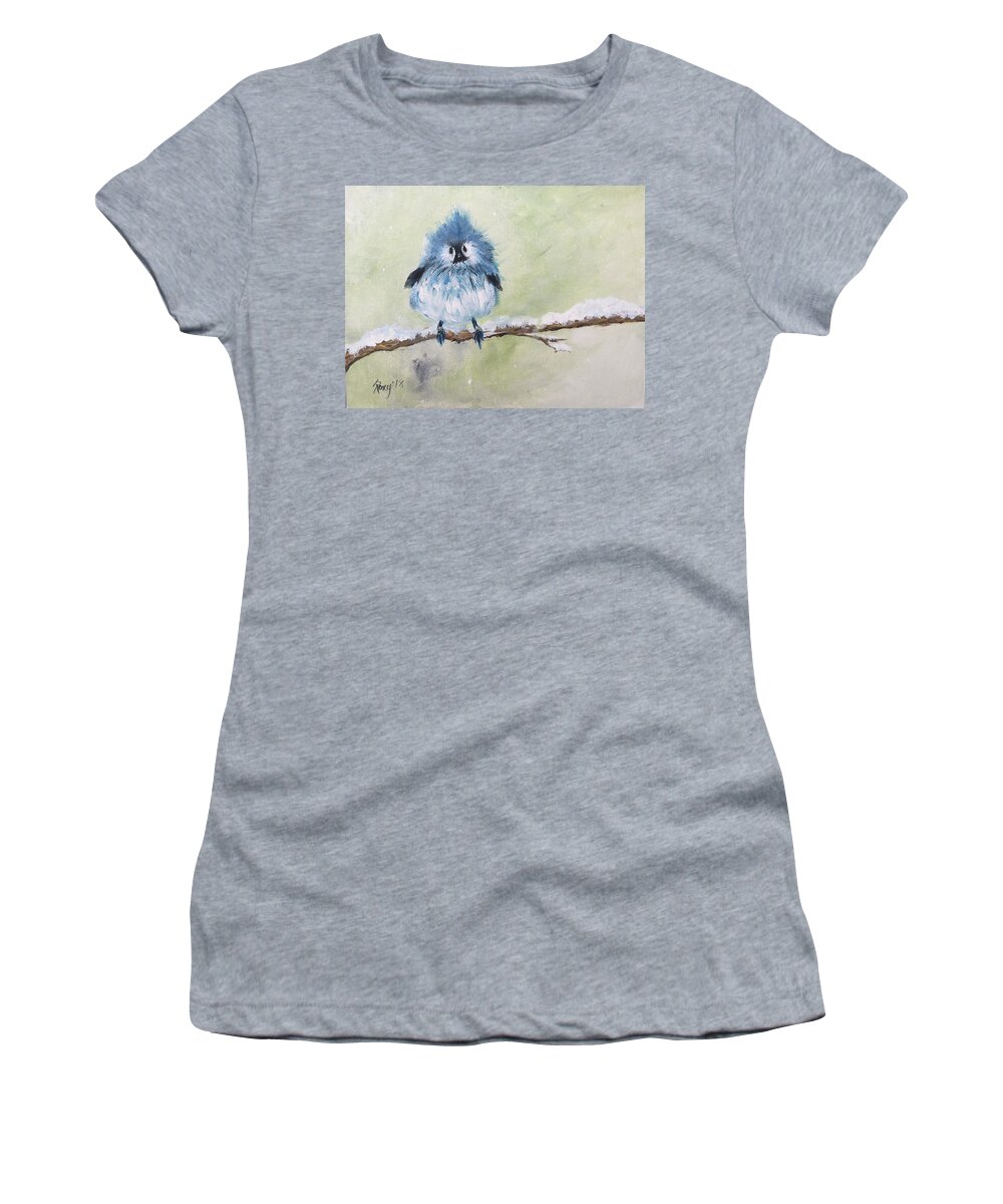 Blue Bird Women's T-Shirt featuring the painting Fluffy Blue Bird by Roxy Rich