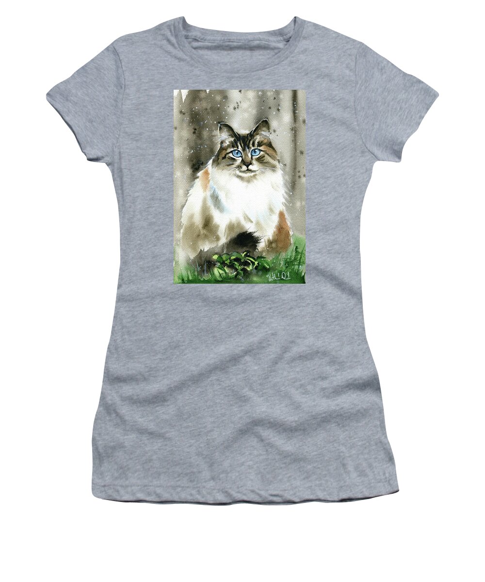 Cat Women's T-Shirt featuring the painting Fluffy Missy Cat Painting by Dora Hathazi Mendes