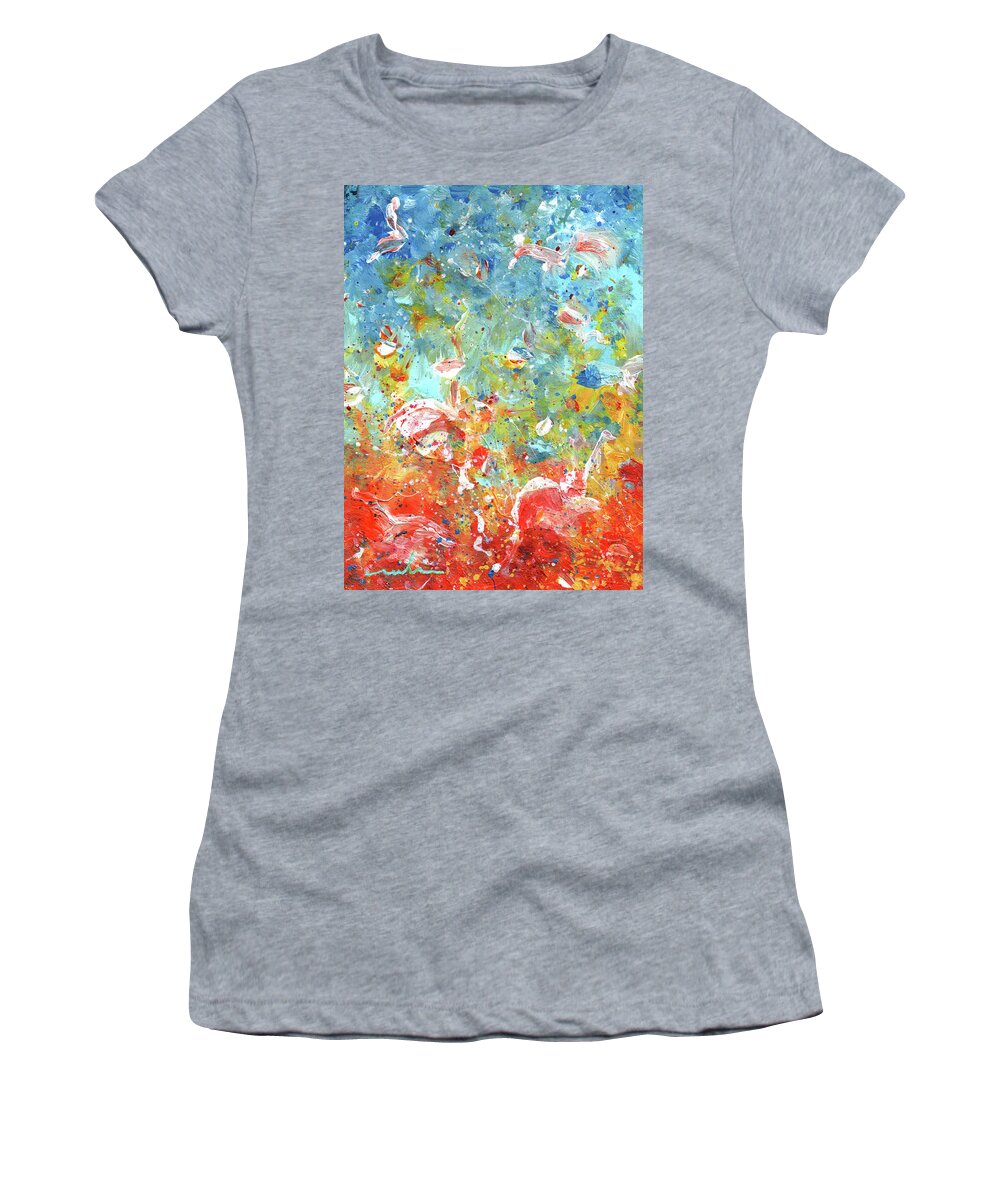 Acrylics Women's T-Shirt featuring the painting Fly With Me 13 by Miki De Goodaboom