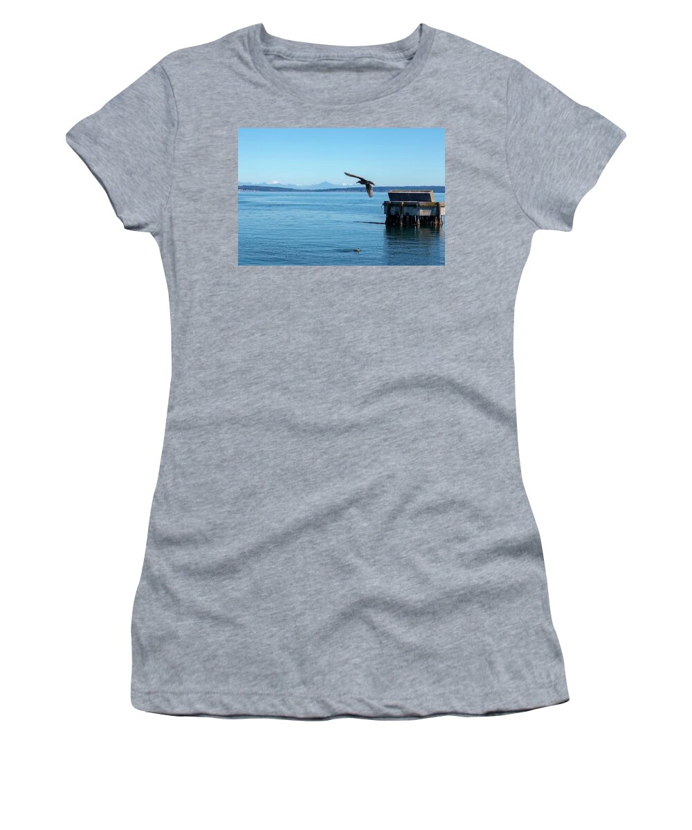 Port Townsend Women's T-Shirt featuring the photograph Flyover Port Townsend Bay by Cathy Anderson