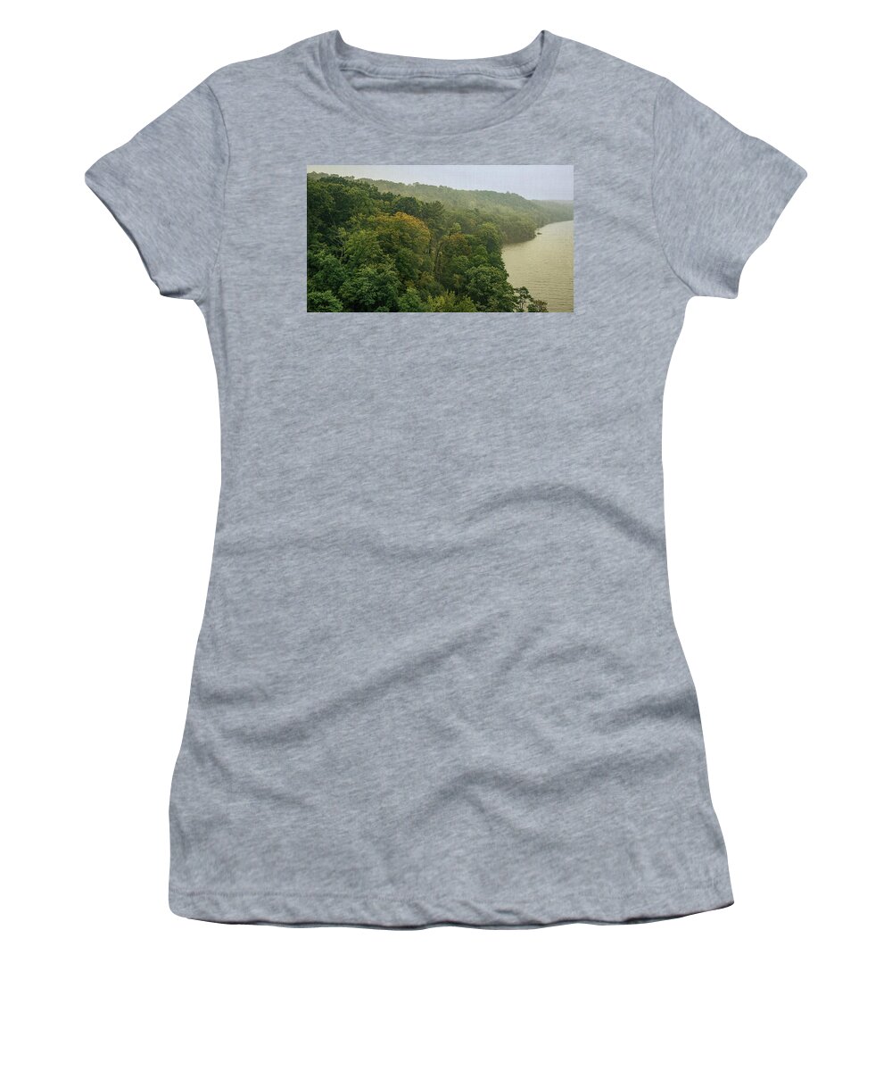 Hudson Women's T-Shirt featuring the digital art Fog On The Hudson River by Nicholas McCabe