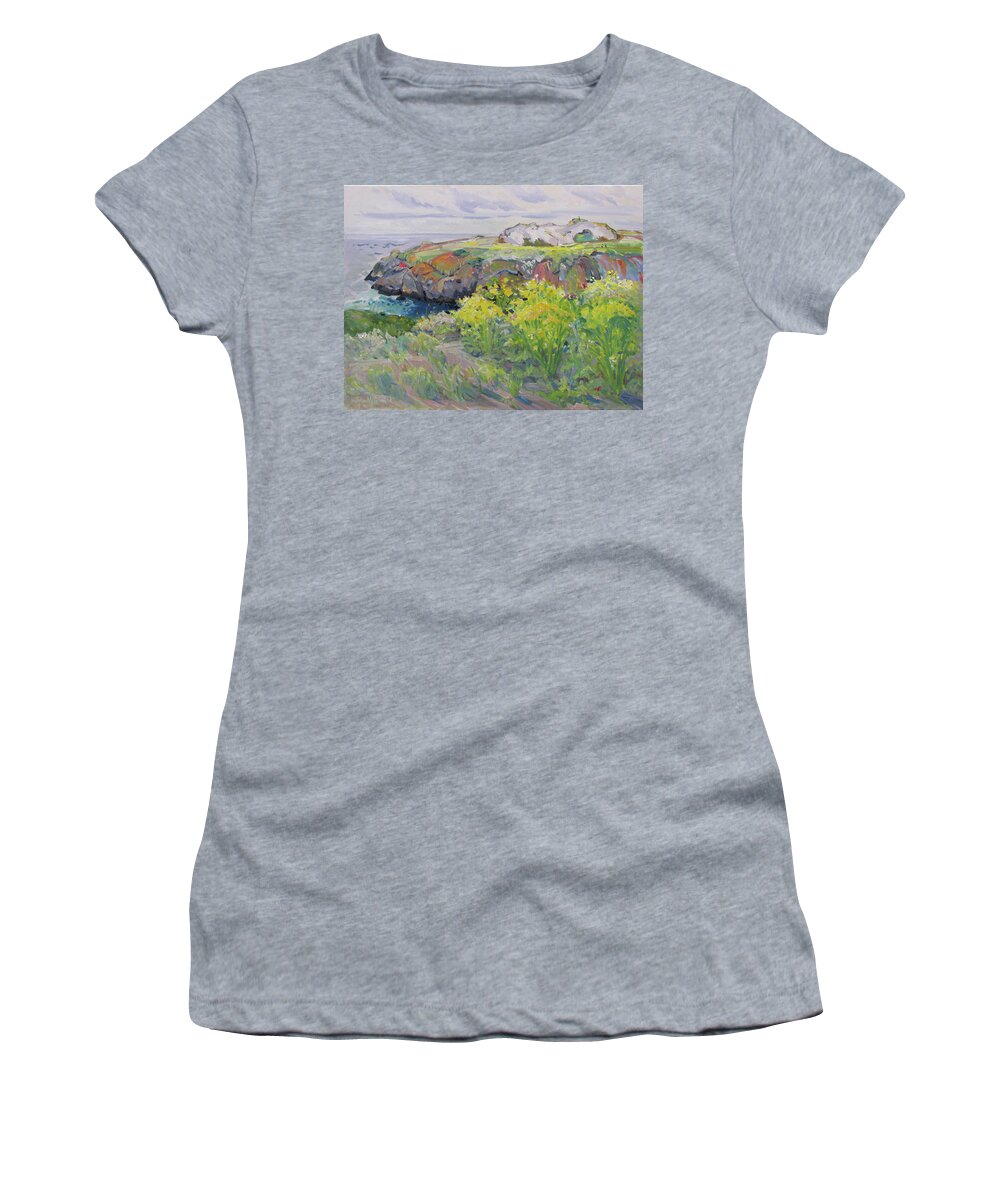 Fog Women's T-Shirt featuring the painting Foggy Day Duncan's Landing by John McCormick