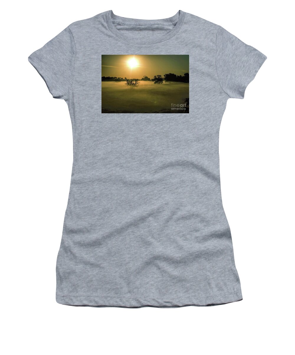 Fog Women's T-Shirt featuring the photograph Foggy Sunrise by Diana Mary Sharpton