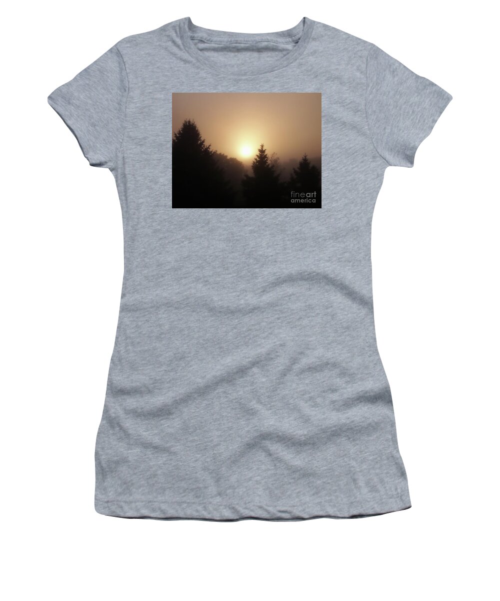 Sunrise Women's T-Shirt featuring the photograph Foggy Sunrise by Phil Perkins