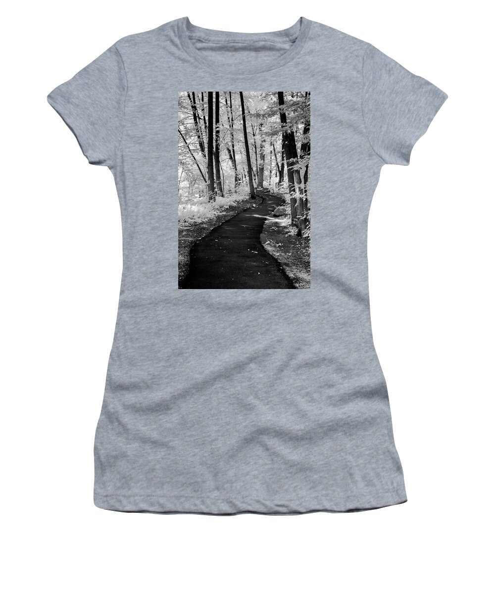 B&w Women's T-Shirt featuring the photograph Forbidden Woods Vertical by Anthony Sacco