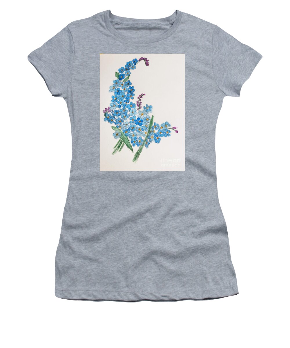 Blue Flowers Women's T-Shirt featuring the painting Forget Me Not by Margaret Welsh Willowsilk