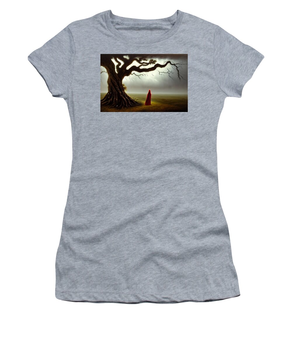 Digital Women's T-Shirt featuring the digital art Forlorn Girl Under Oak by Beverly Read
