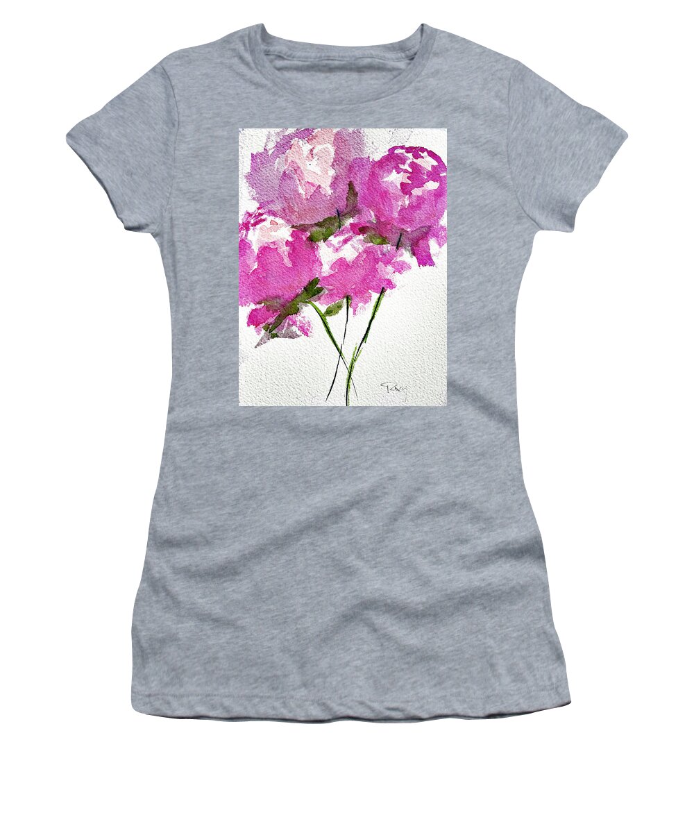 Peonies Women's T-Shirt featuring the painting Four Peonies Blooming by Roxy Rich