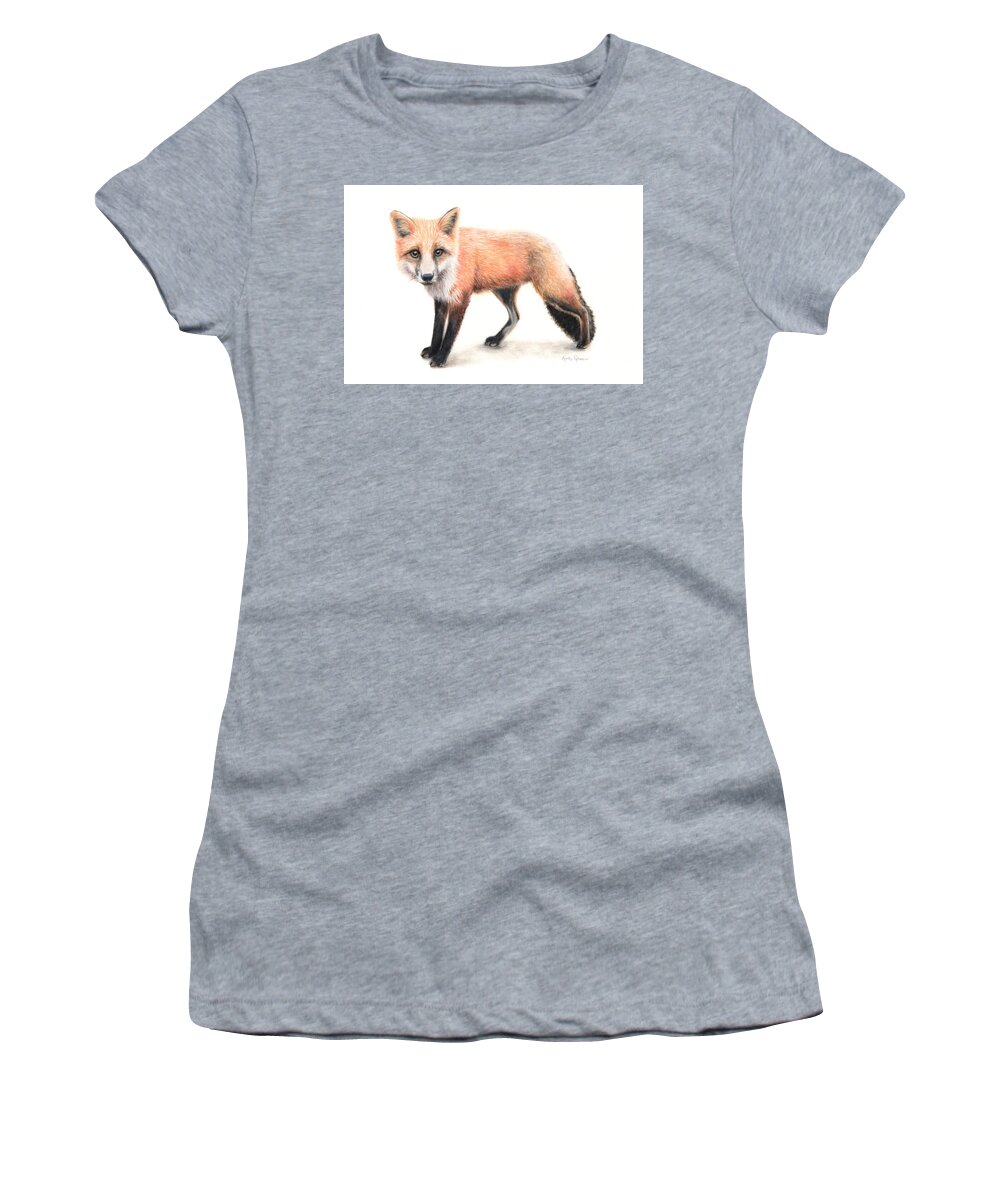 Fox Women's T-Shirt featuring the drawing Fox #1 by Kirsty Rebecca