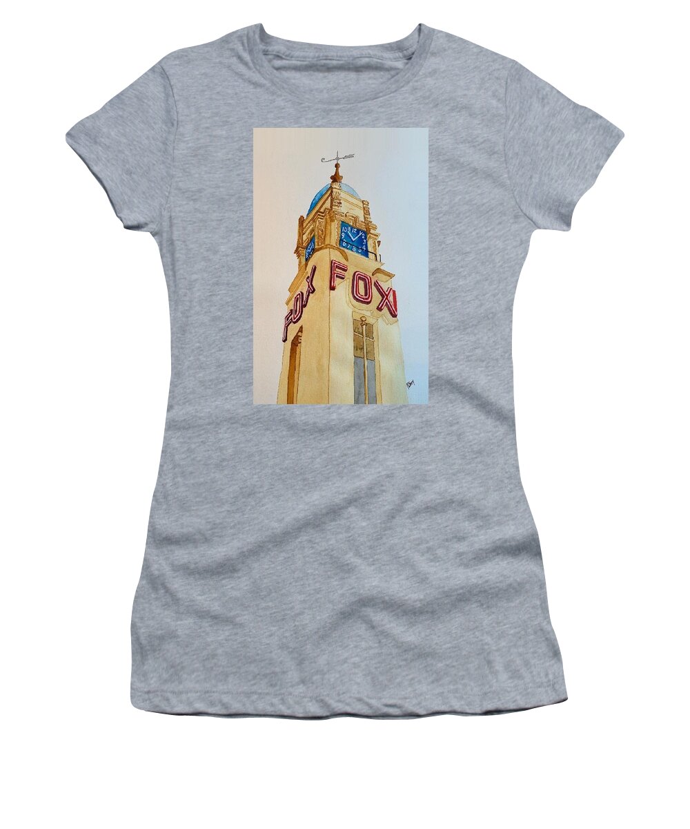 Fox Women's T-Shirt featuring the painting FOX Theater, Bakersfield,CA by Katherine Young-Beck