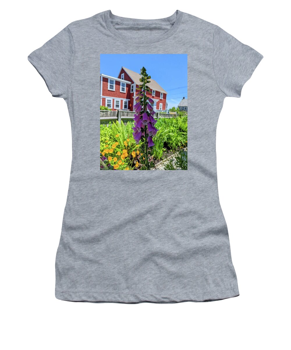Foxglove Women's T-Shirt featuring the painting Foxglove and a Red House by Annalisa Rivera-Franz