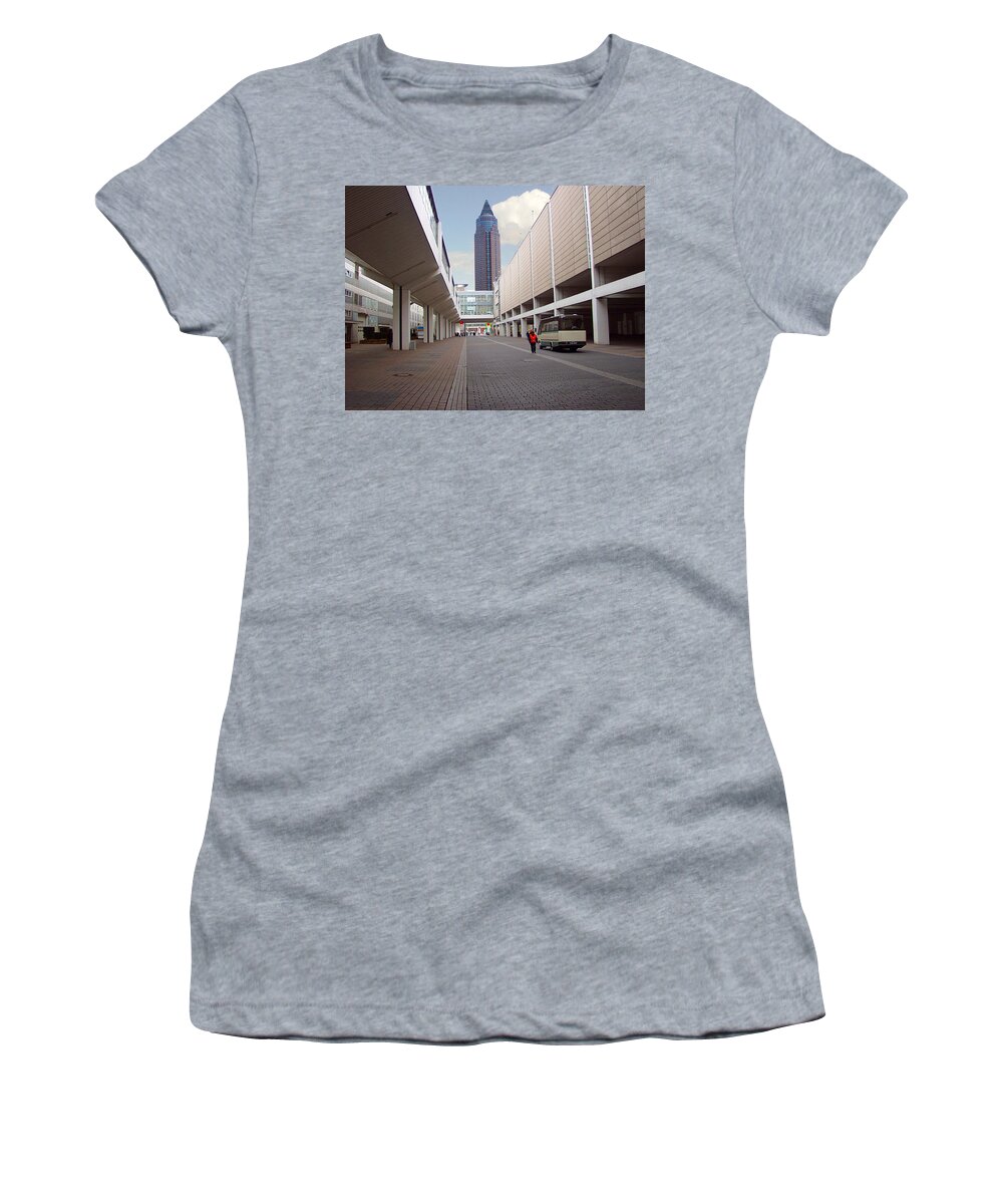 Architecture Women's T-Shirt featuring the photograph Frankfurter Messe Turm by Luc Van de Steeg