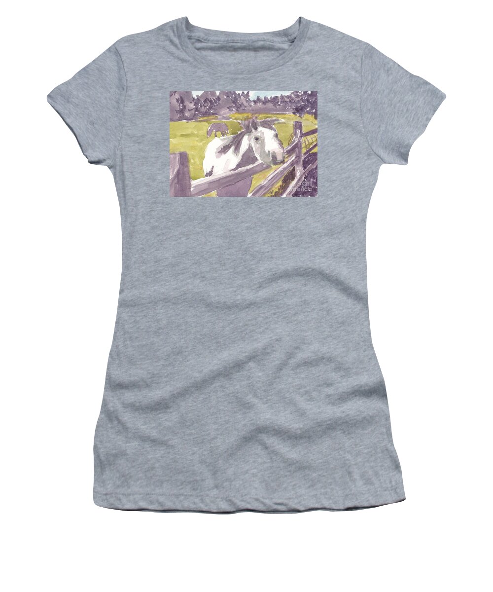 Arnold Women's T-Shirt featuring the painting Friendly Welsh Pony by Maryland Outdoor Life