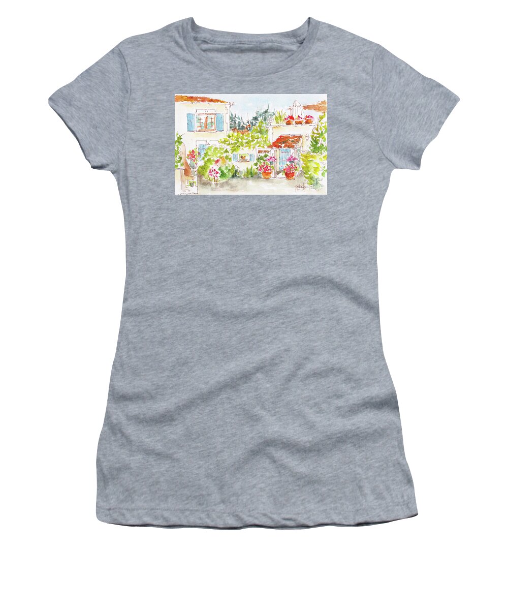 Impressionism Women's T-Shirt featuring the painting From The Courtyard Mas St Antoine by Pat Katz