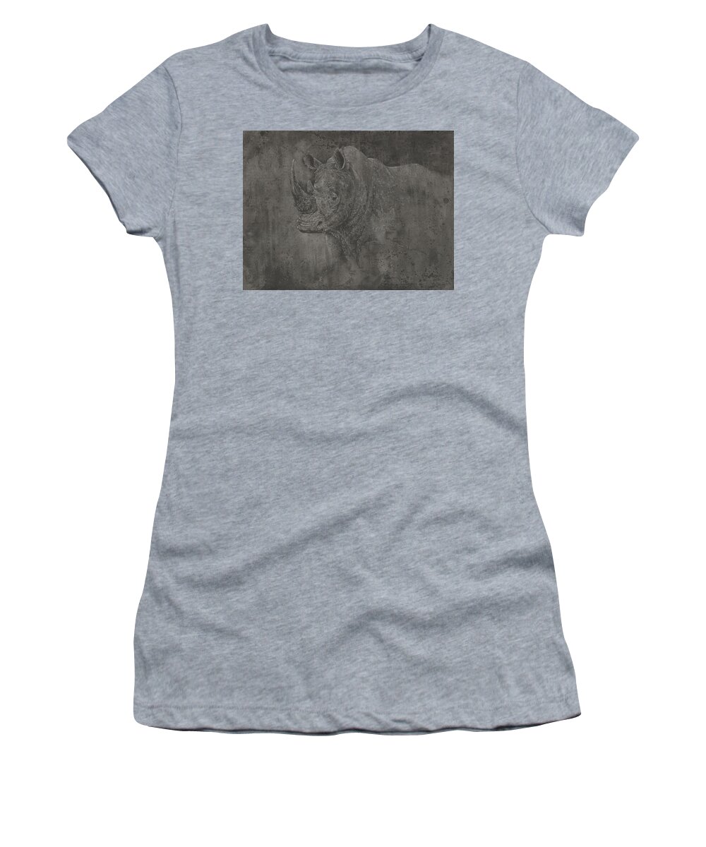 Rhino Women's T-Shirt featuring the drawing From the Mist by Michelle Garlock