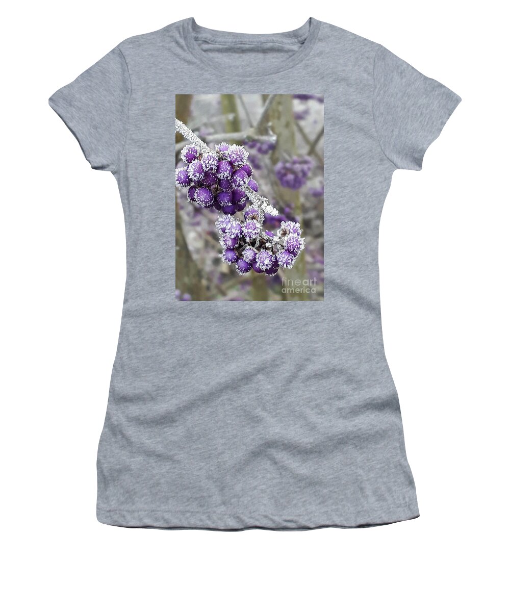 Beautyberry Women's T-Shirt featuring the photograph Frosted Beautyberry by Nina Ficur Feenan