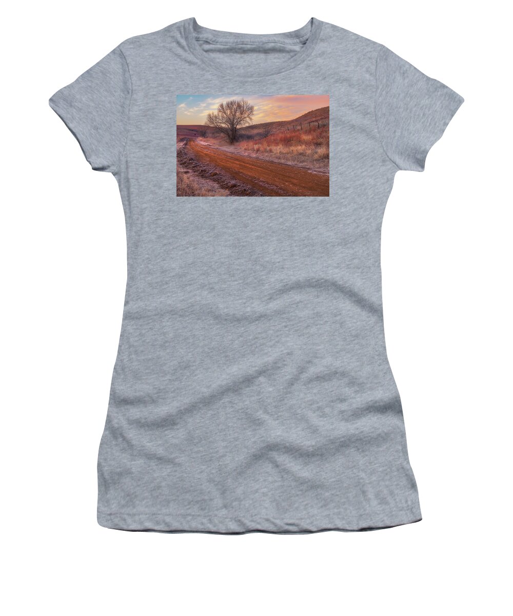 Sunrise Women's T-Shirt featuring the photograph Frosty Sunrise in the Country by Darren White